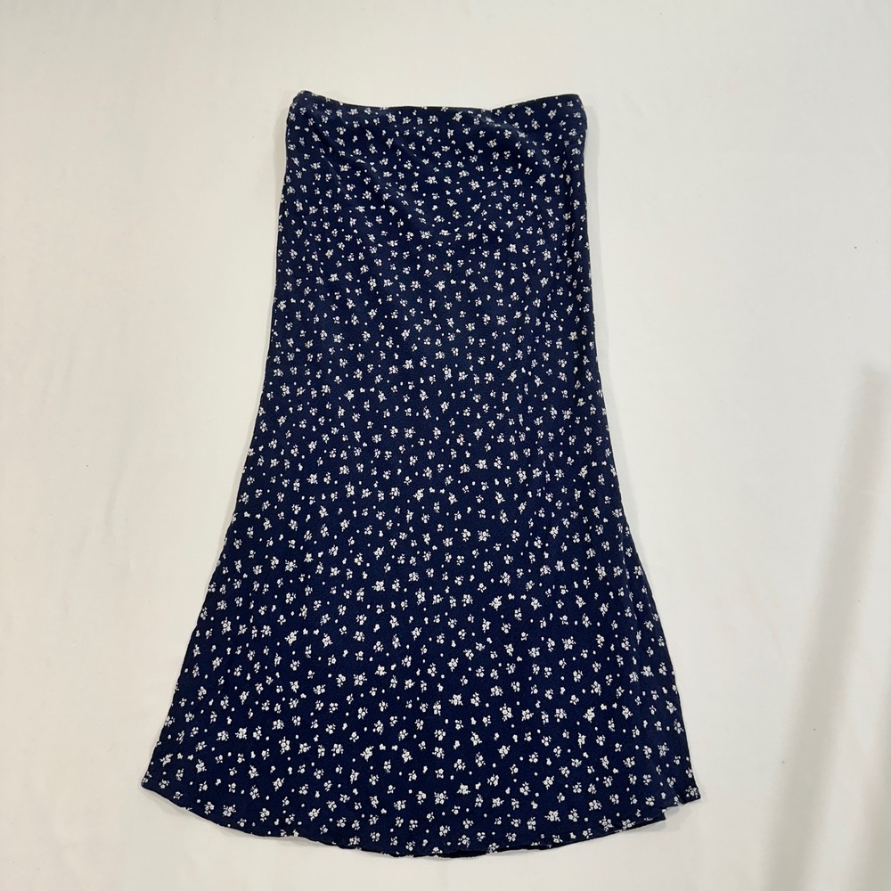 H&M Floral Ditsy Midi Skirt Girls‎ Size 10 Navy Blue Side Slit | Cottagecore